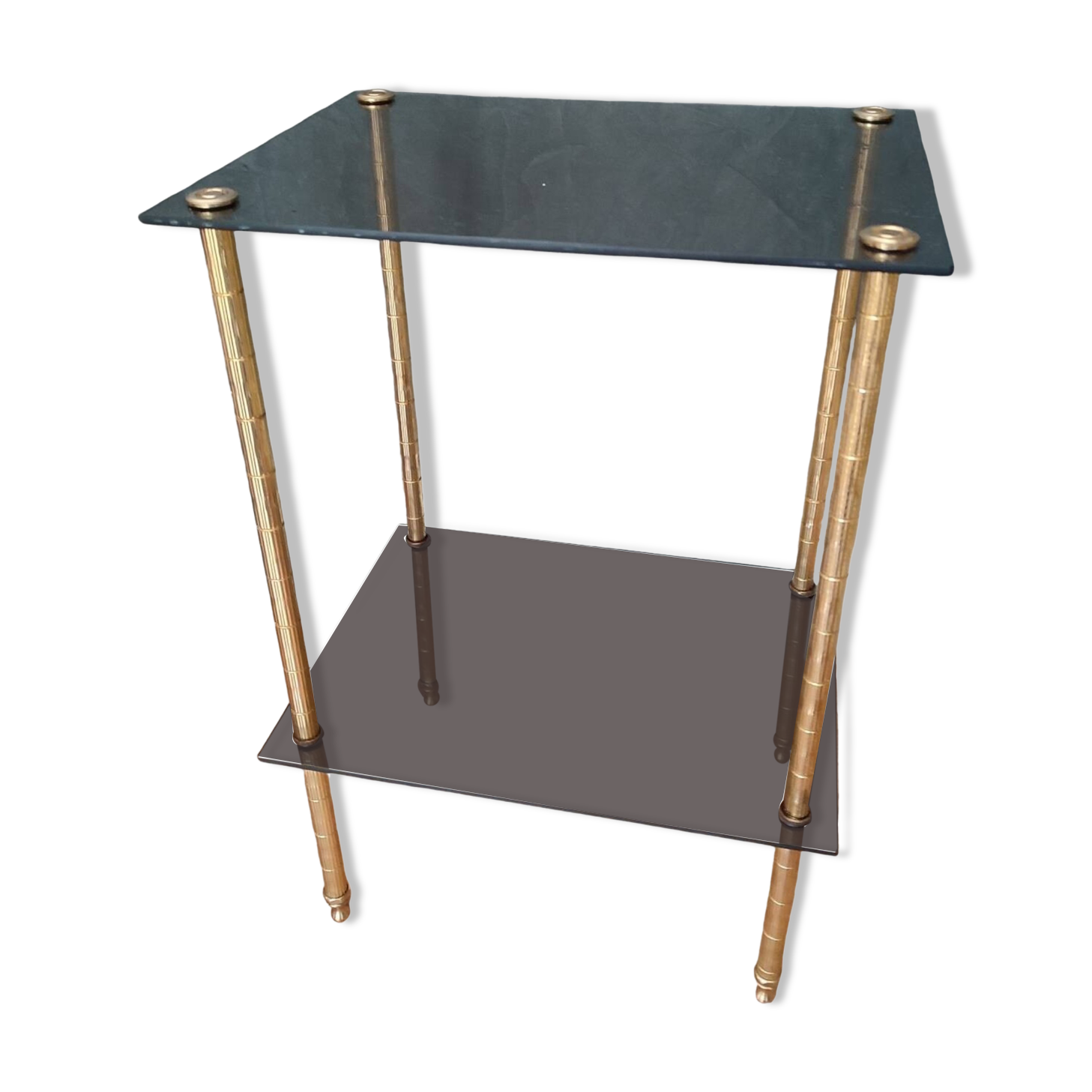 Smoked glass side table or pedestal table from the 70s