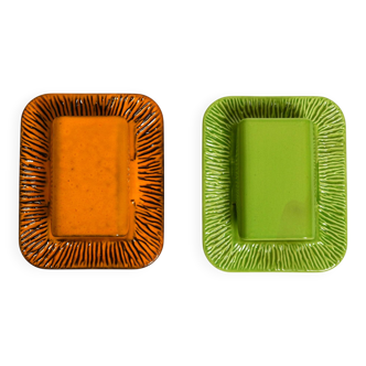 Pair of orange and green glazed 60s ceramic wall lights by Kaiser Leuchten