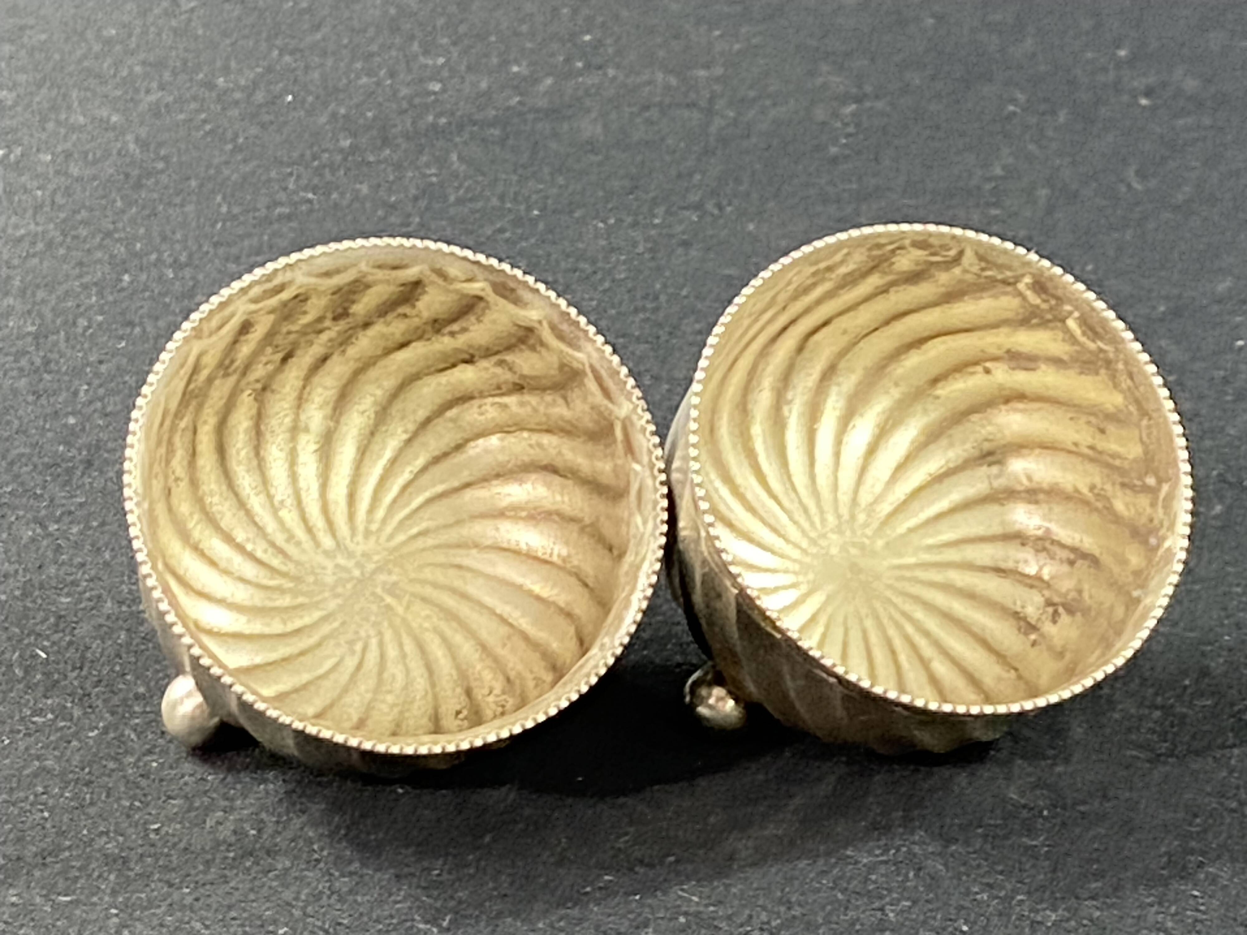 Pair of solid silver salt cellars with weevil hallmark