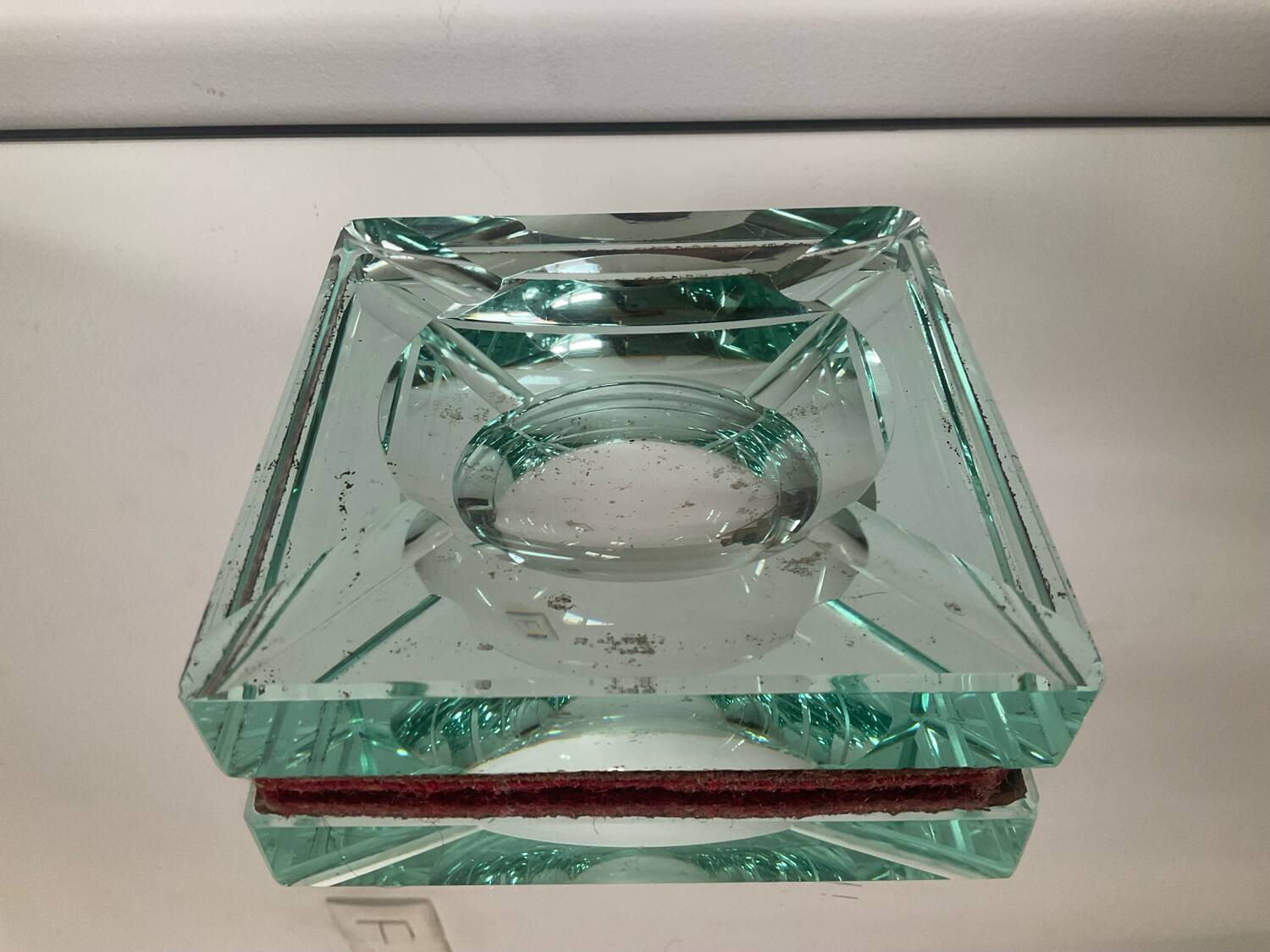 Jean Luce Art Deco ashtray in mercurized Saint Gobain glass