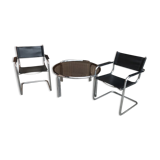 Mid-century chrome tubular coffee table with chairs, 1960s, set of 3
