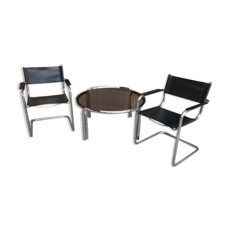 Table basse tubulaire chromée du milieu du siècle avec chaises, années 1960