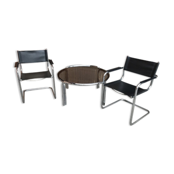 Mid-century chrome tubular coffee table with chairs, 1960s, set of 3