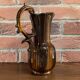 German Pitcher with Vertical Brown Stripes and Rococo Style Handle, Vintage Ceramic Made from Red Cl