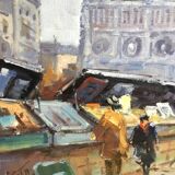 Walter Sita XX th Paris and the booksellers oil on framed canvas