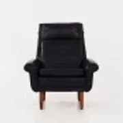 Fauteuil en cuir noir, design danois, années 1970, production : Danemark