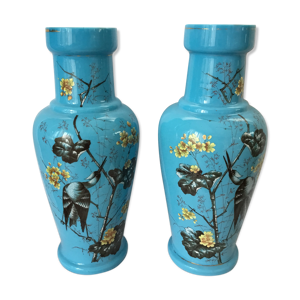 Lot de deux grands vases - opaline bleu