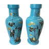 Set of two large antique vases in light blue opaline