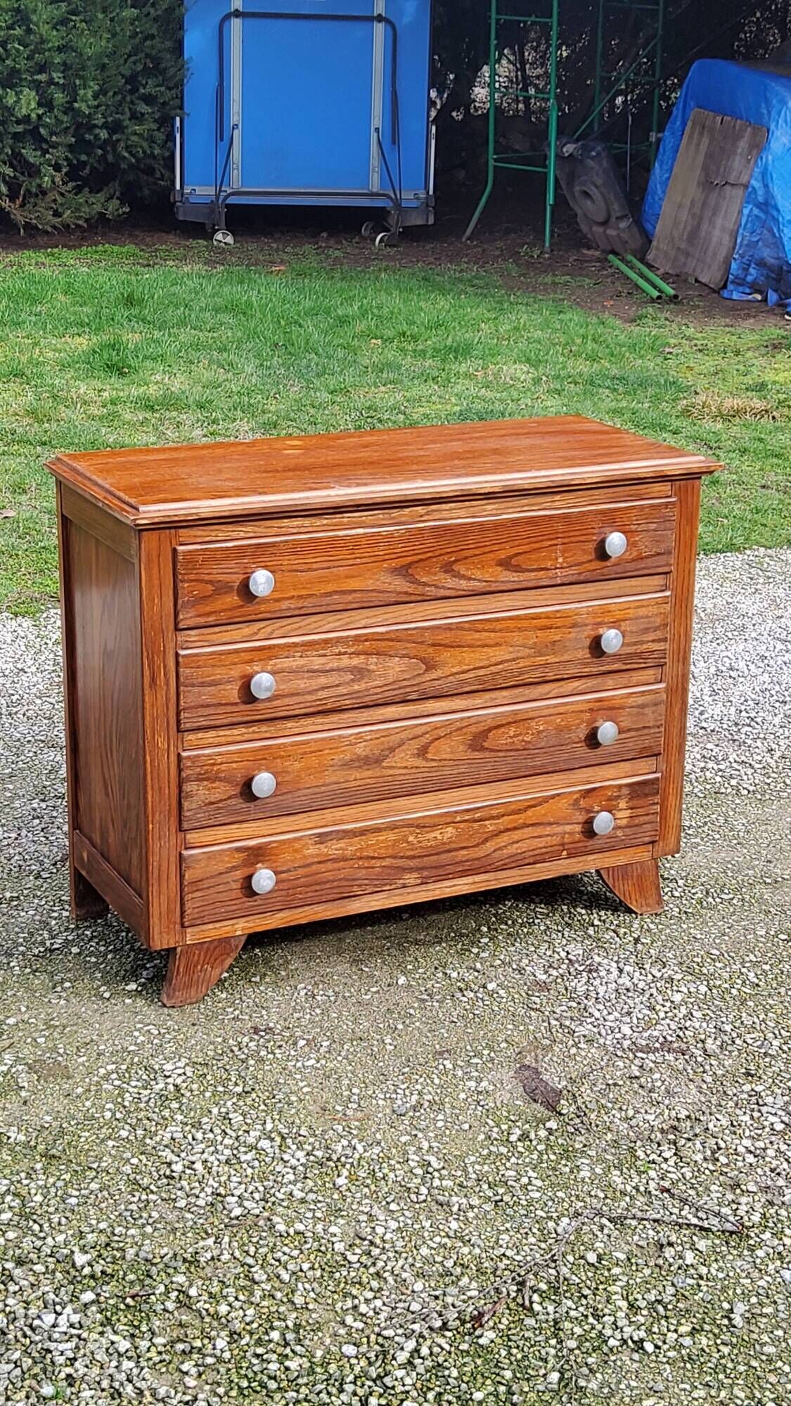 Vintage oak chest of drawers from the 50s compass feet 4 drawers