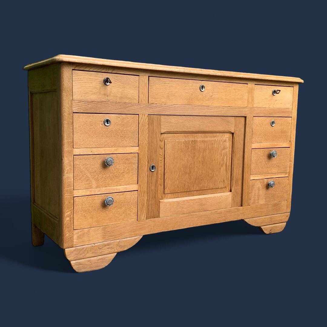 Buffet 9 tiroirs art déco chêne brut massif