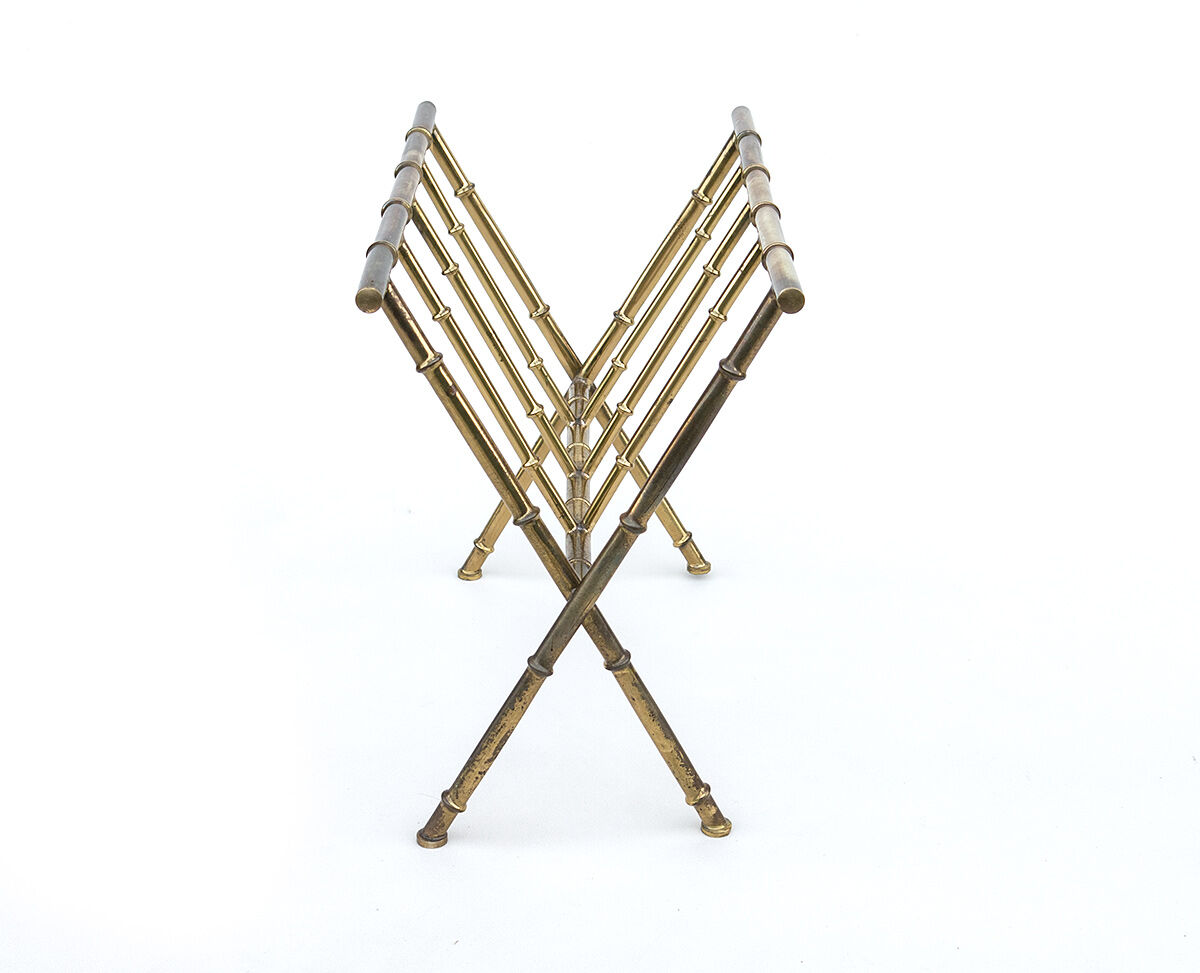 Brass Bamboo Magazine Rack ★ 50s 60s 70s Mid Century Modern Danish Design