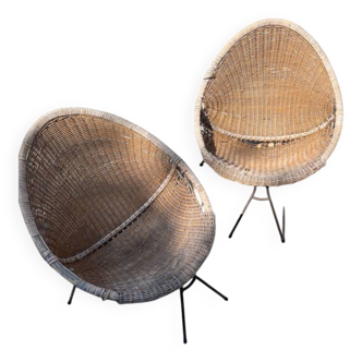 1950s Roberto Mango rattan chairs.