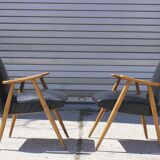 Pair of Scandinavian armchairs in solid beech & skaï, 1950s
