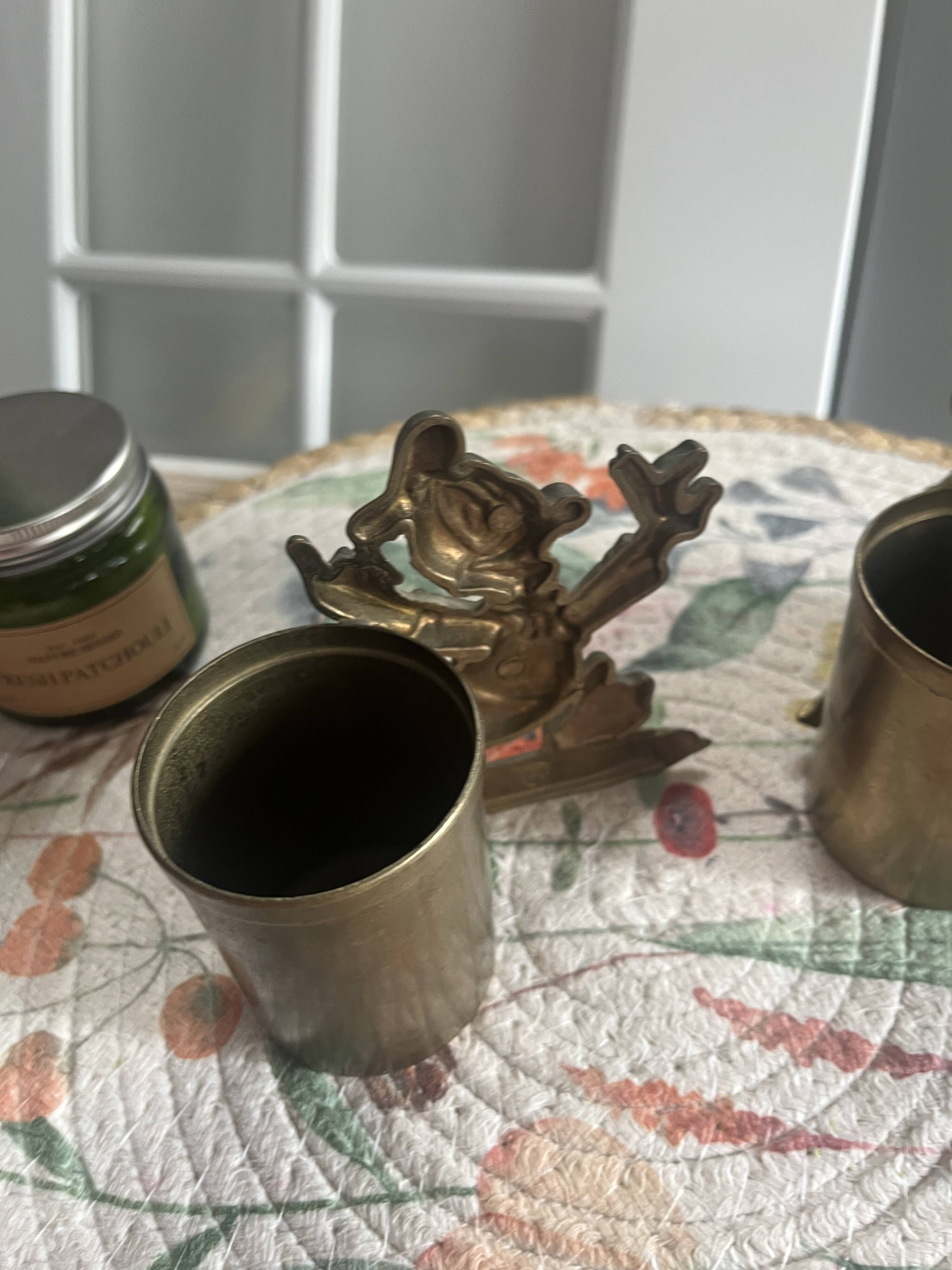 Rare brass yellow Disney pencil holders. 1960p