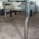 Dining table in chromed steel and smoked glass slab in 1969