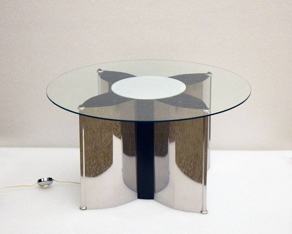 Space age Italian coffee table in steel with lighting, 1970s