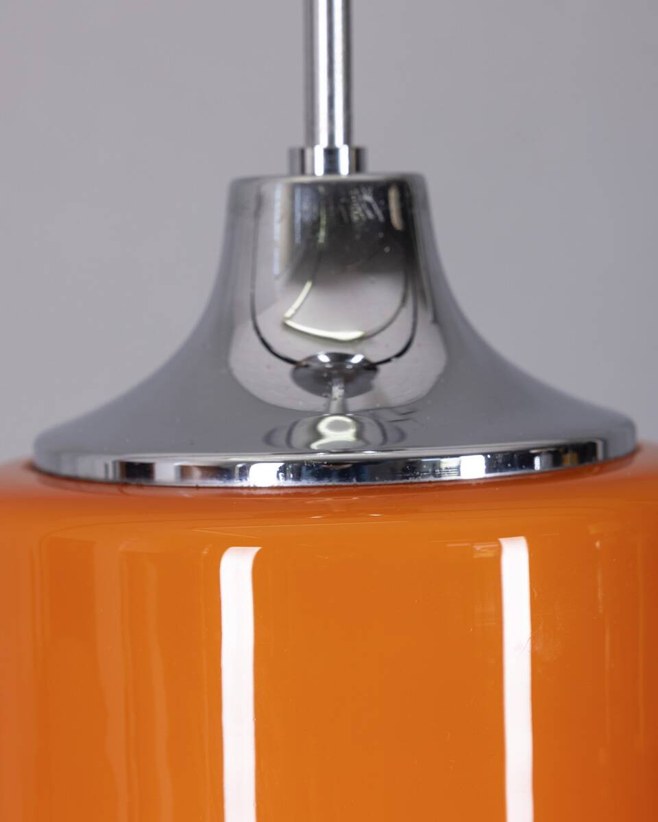 Vintage 1970s chandelier in metal and orange glass, italian design