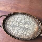 Bronze, brass and embroidery serving tray made in France