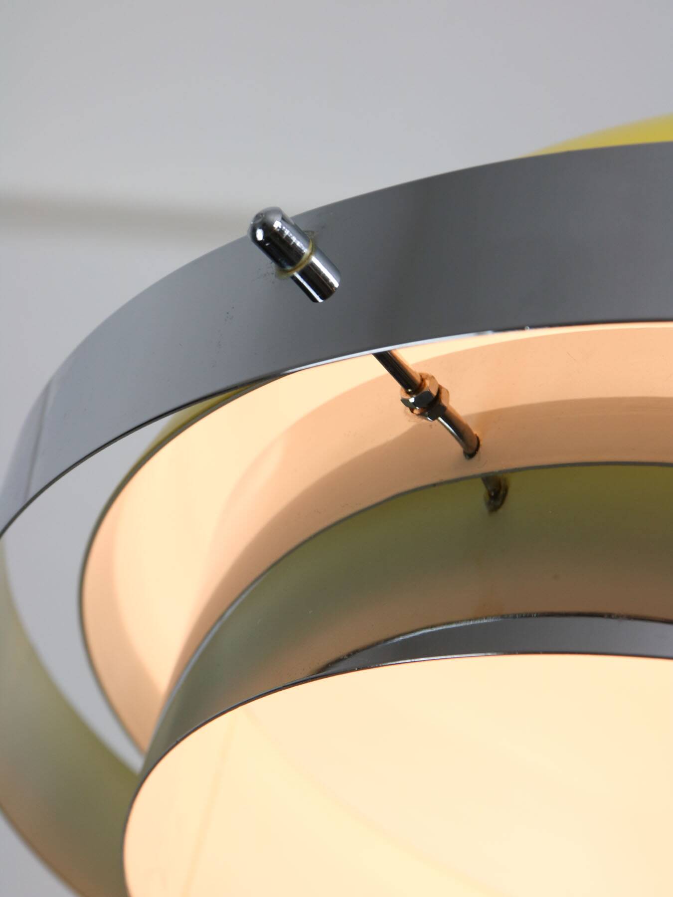 Space-age italian yellow and chrome metal pendant lamp, 1970s
