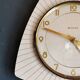 Vintage formica clock silent asymmetrical wall pendulum "Bayard wood lines"