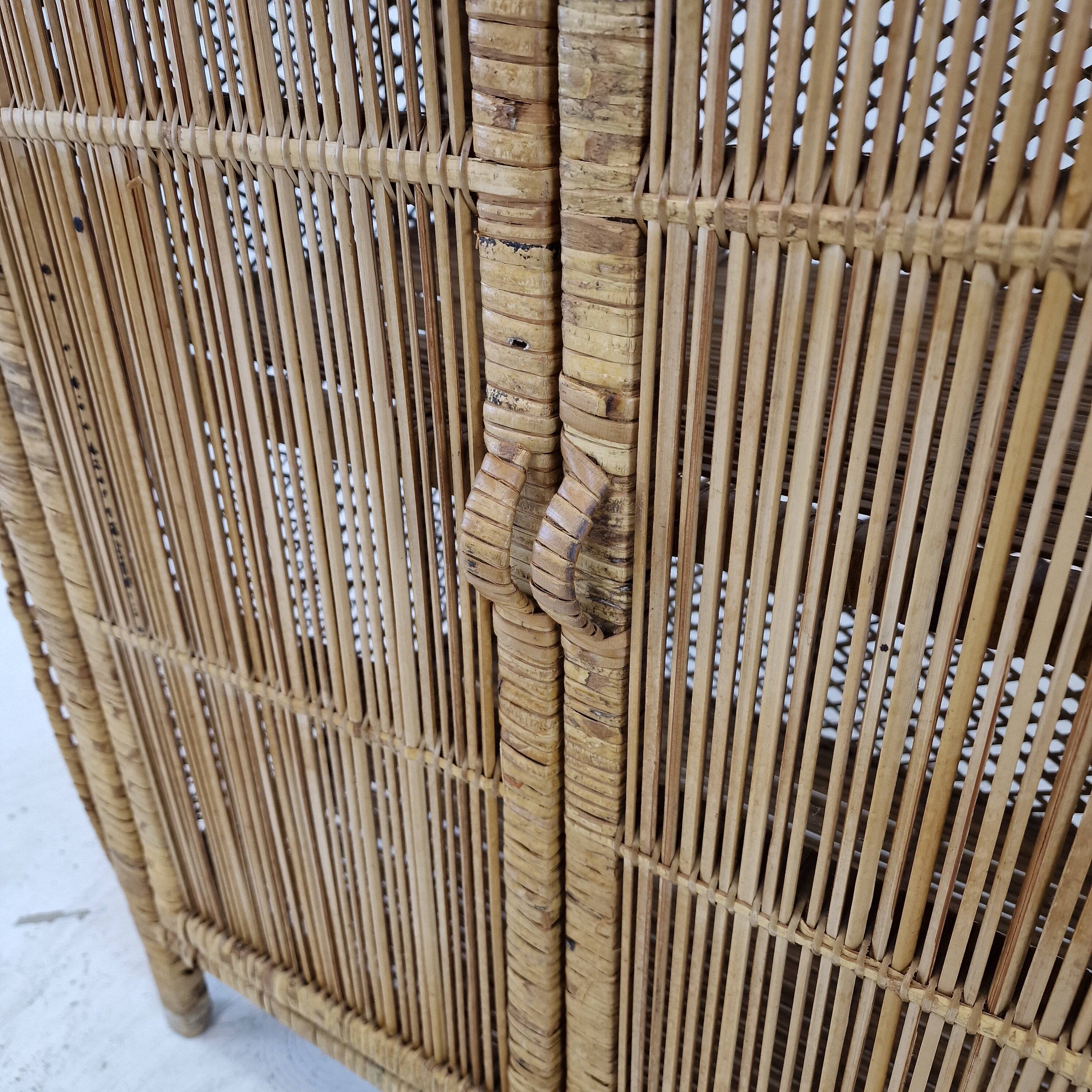 Italian bamboo and rattan credenza or bookcase, 1970s