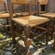 Six brutalist chairs straws and wood 60s