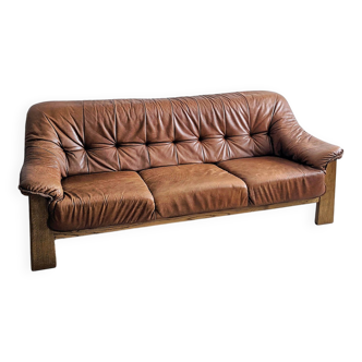 Brutalist Wood & Leather Sofa 1970's