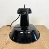 Industrial Black Enamel Factory Lamp with Cast Iron Top, 1960s