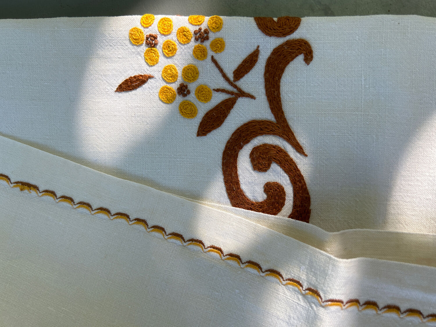 Vintage hand-embroidered square tablecloth