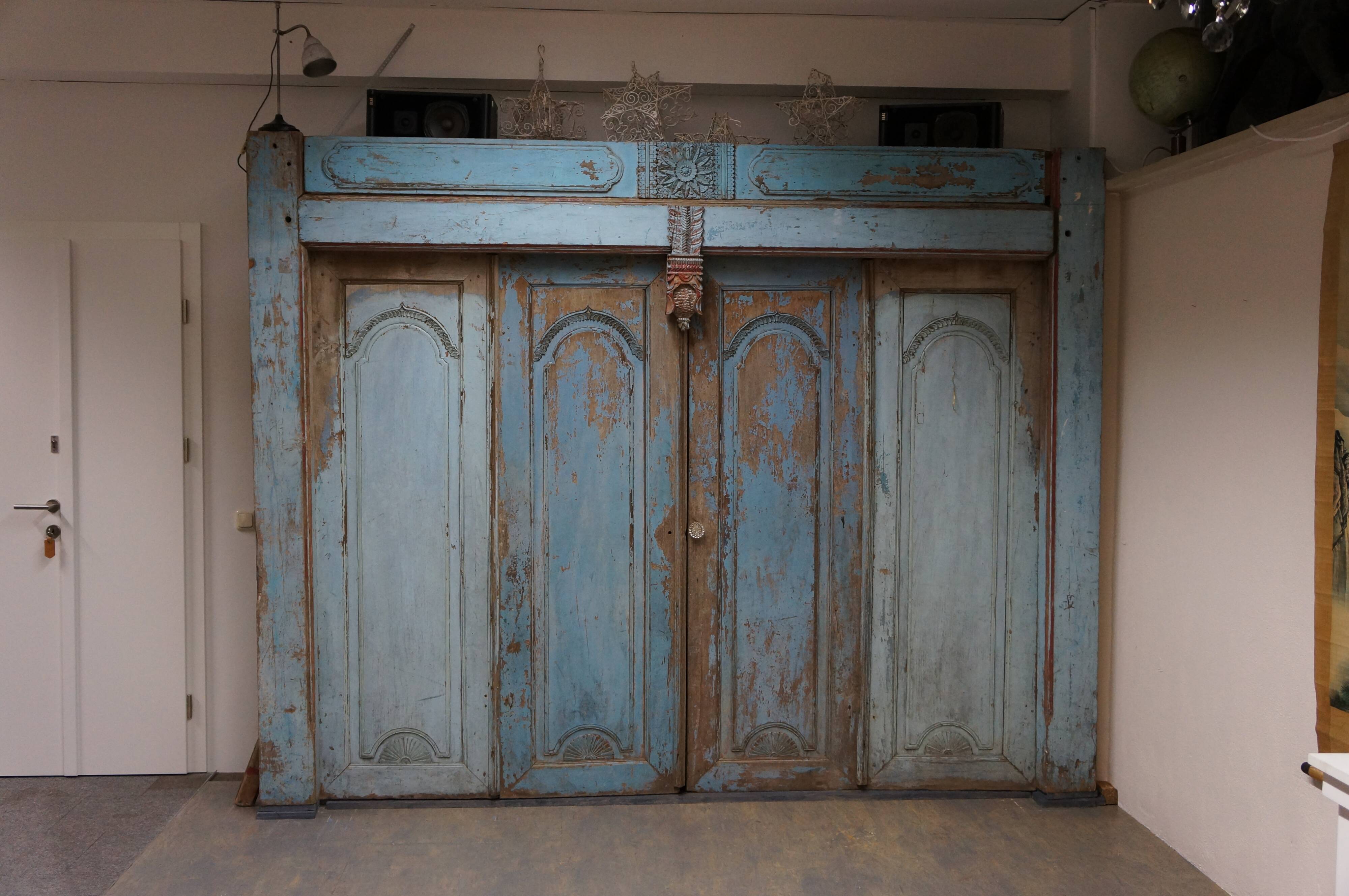 Antique Balinese Carved Doors in Azur Blue, Indonesia