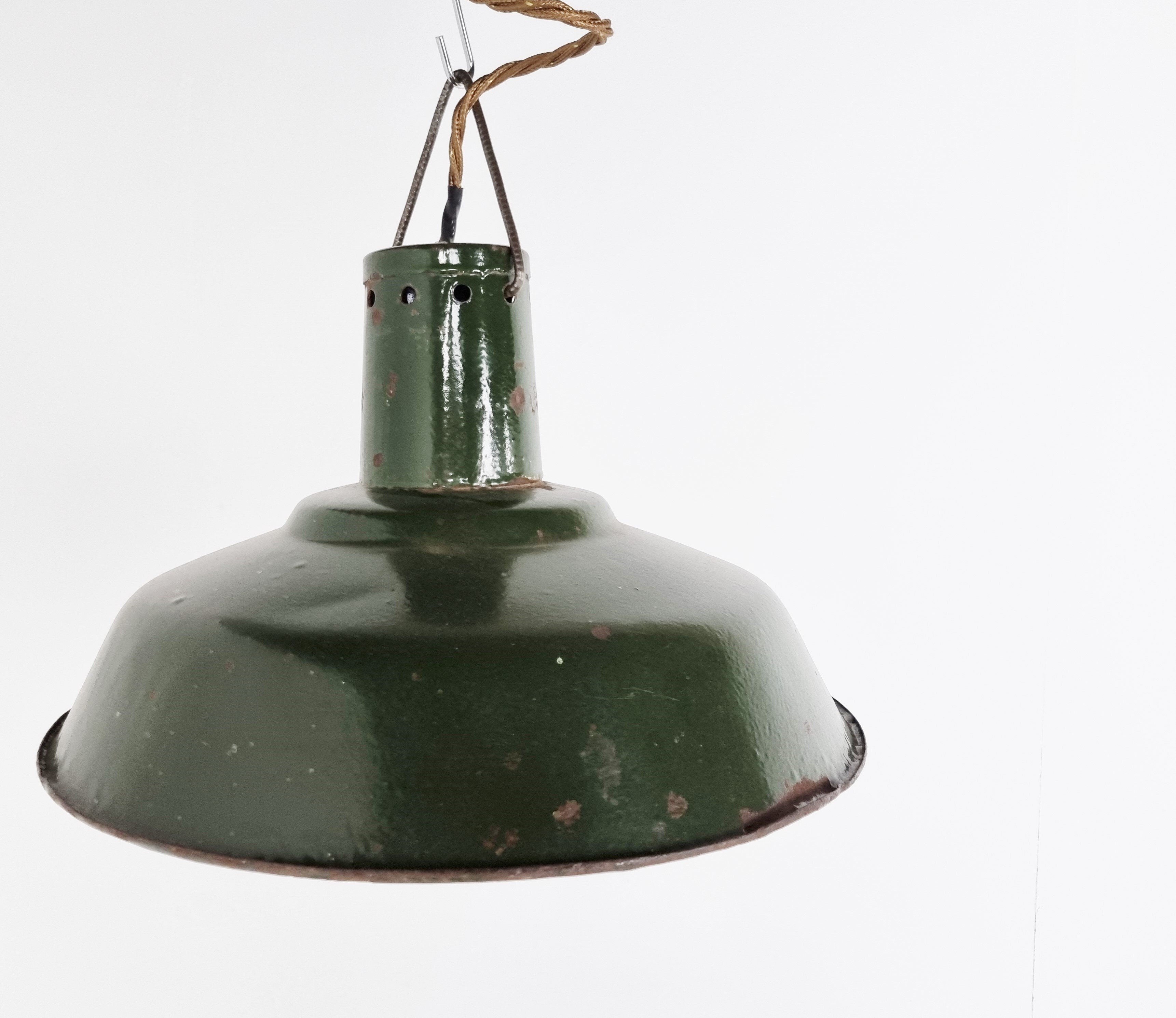 Vintage dark green enamel industrial pendant lights, 1960s