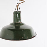 Vintage dark green enamel industrial pendant lights, 1960s