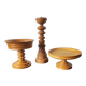 Vintage decor trio: candlestick and light wood bowls in Scandinavian style.