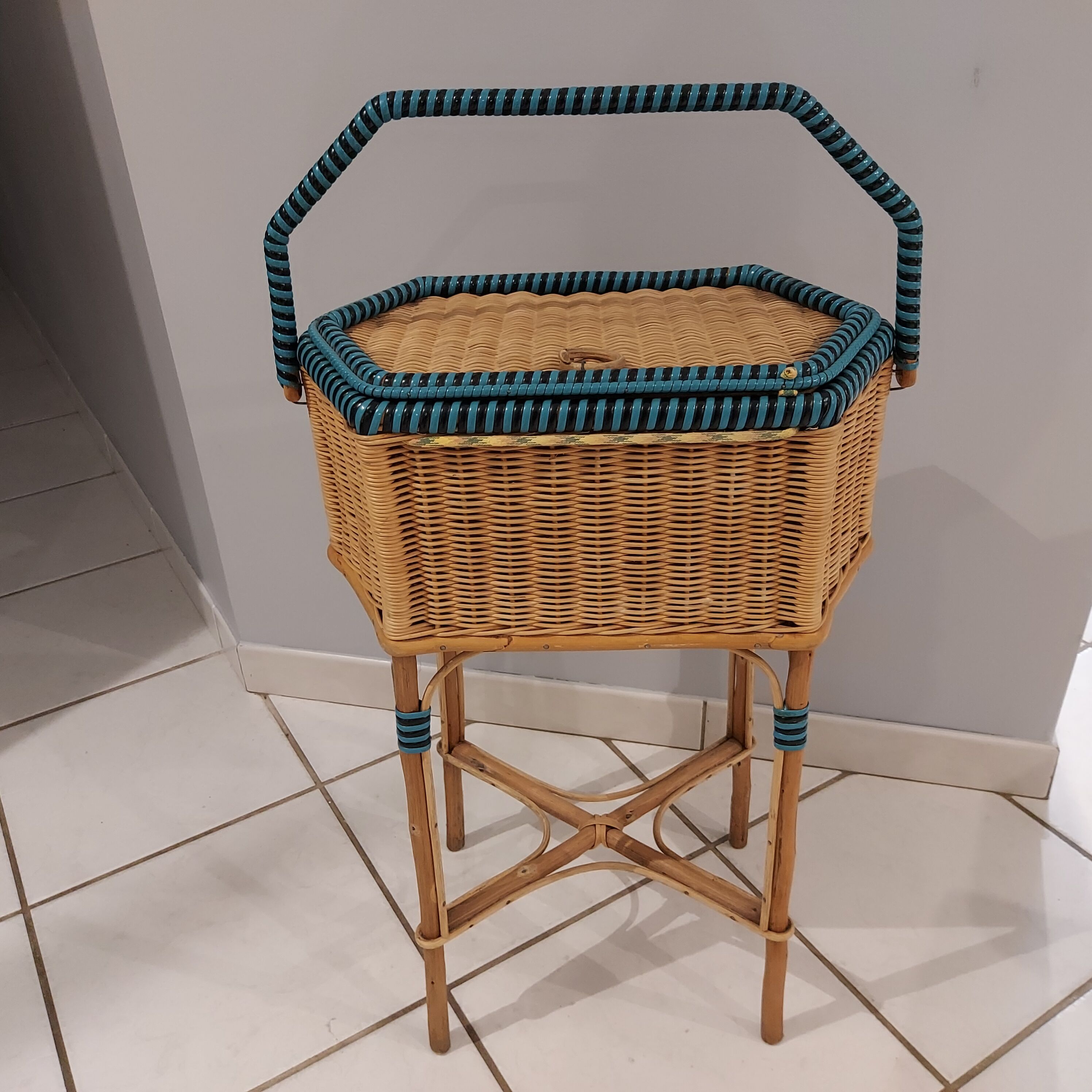 Vintage rattan sewing box 1950s