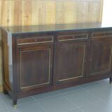 Enfilade en acajou, 3 portes, 3 tiroirs, couvert d'une plaque en marbre noir, style directoire, déco