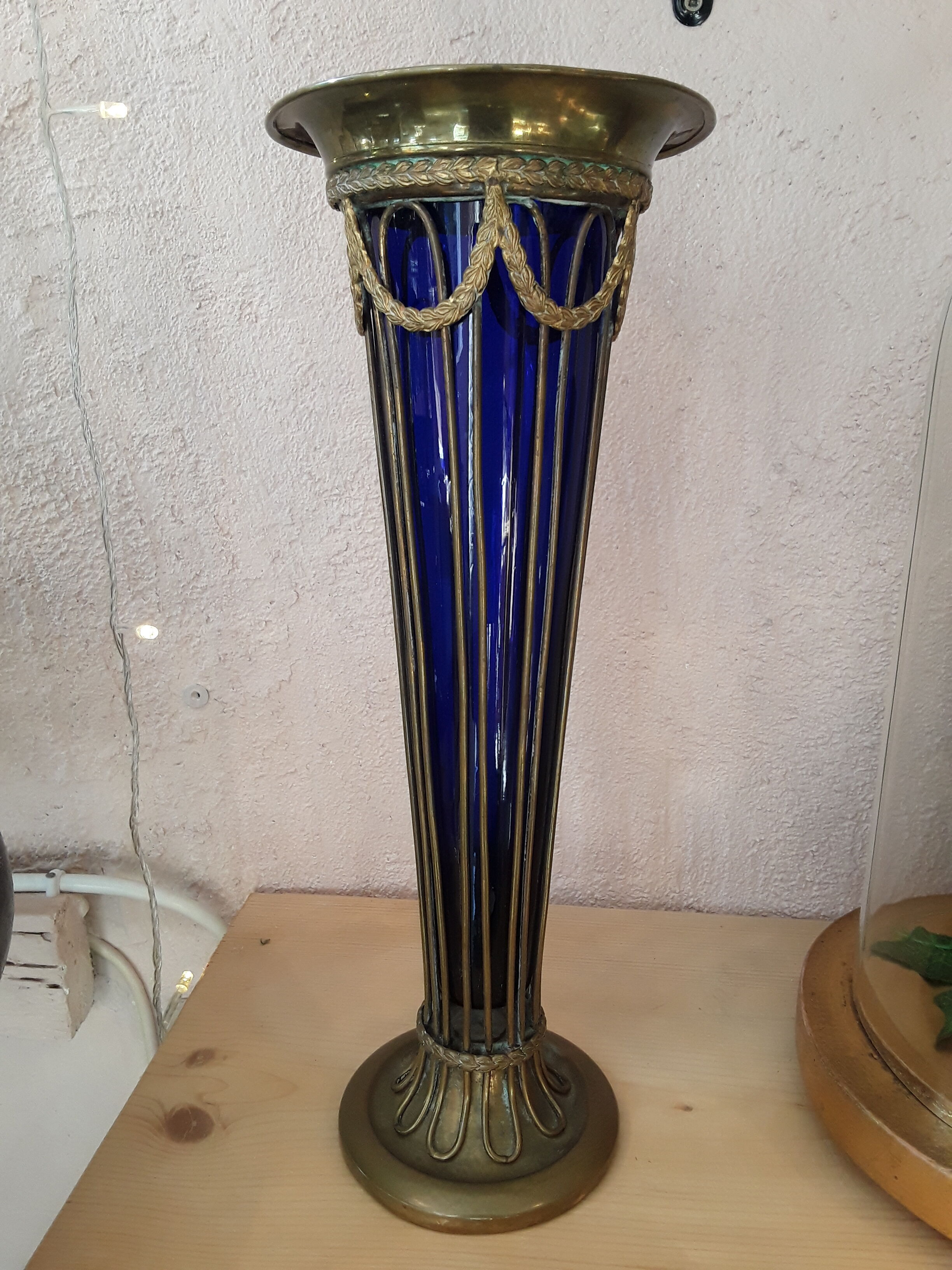 Glass and brass vase