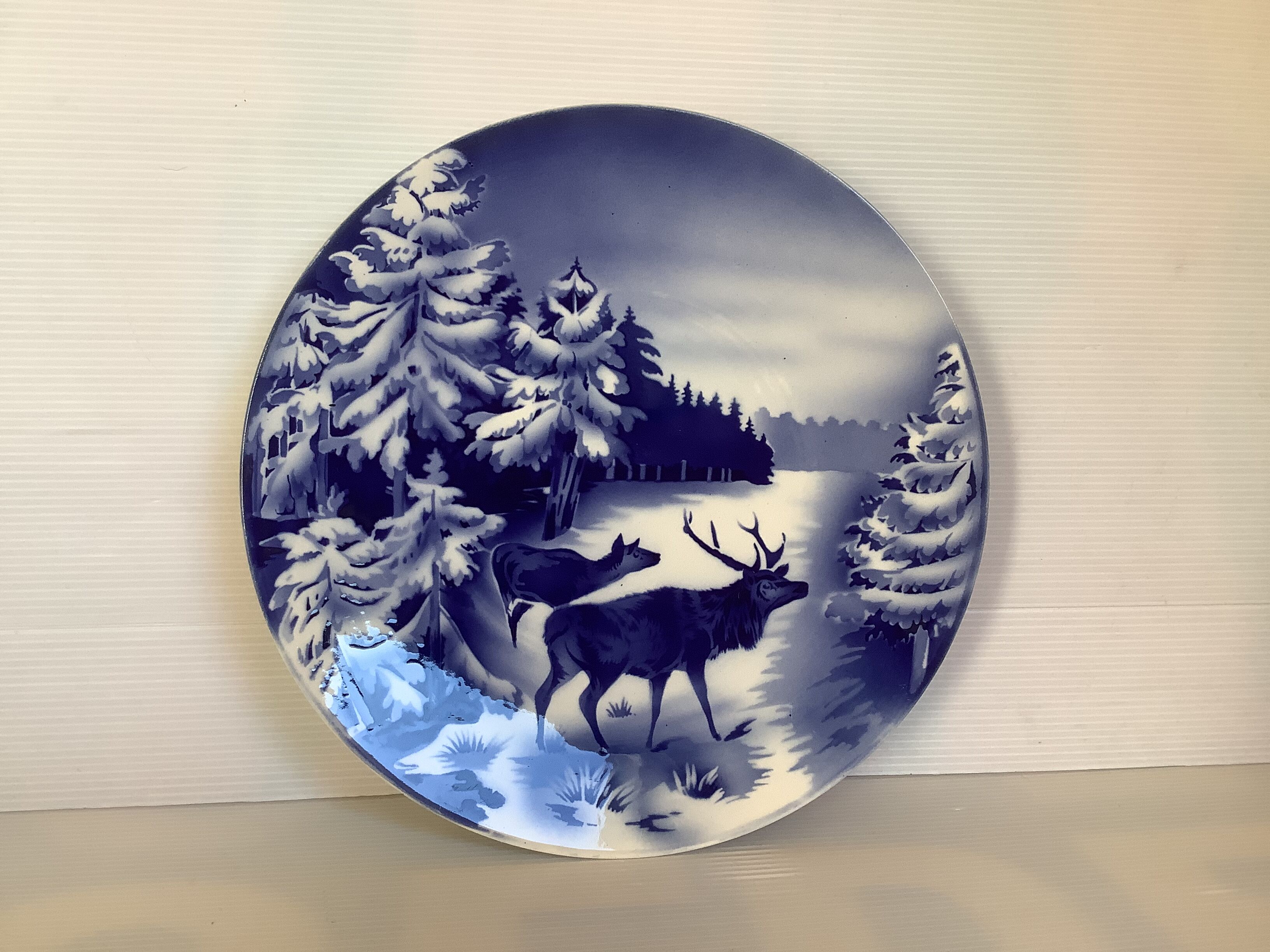 Old blue plate fir deer doe Villeroy and Boch