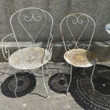 Iron garden furniture forge table, 2 armchairs and 2 chairs