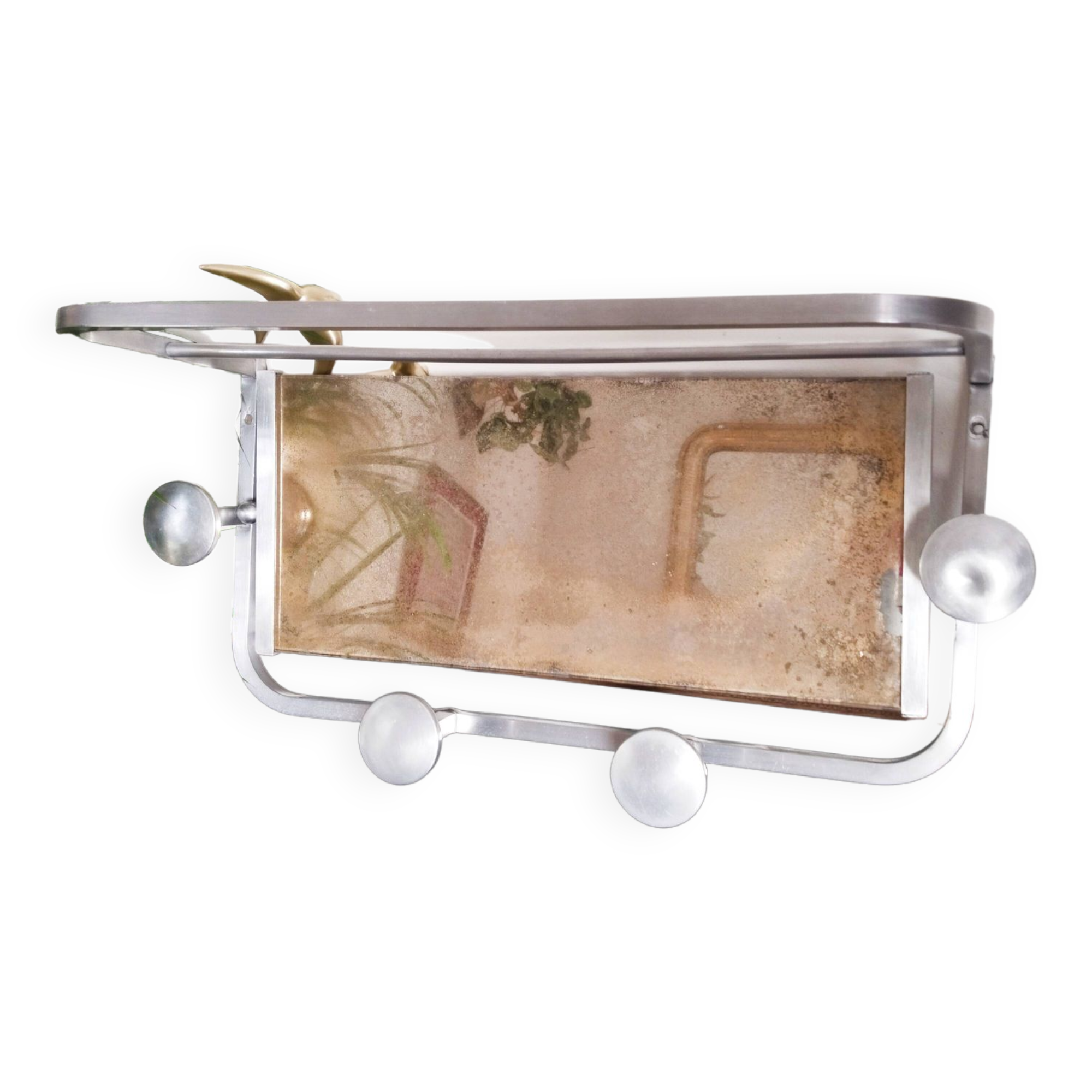 Coat rack in aluminum and mirror, vintage, Sncf style, luggage rack, hat rack