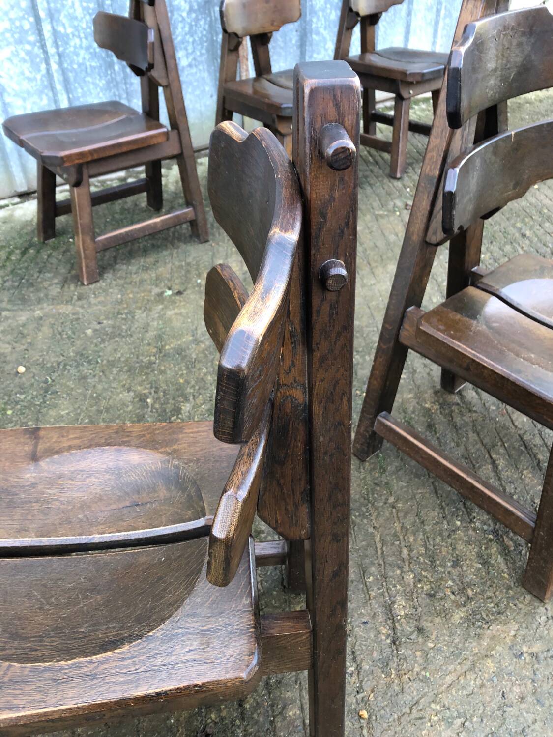 6 brutalist chairs in solid oak