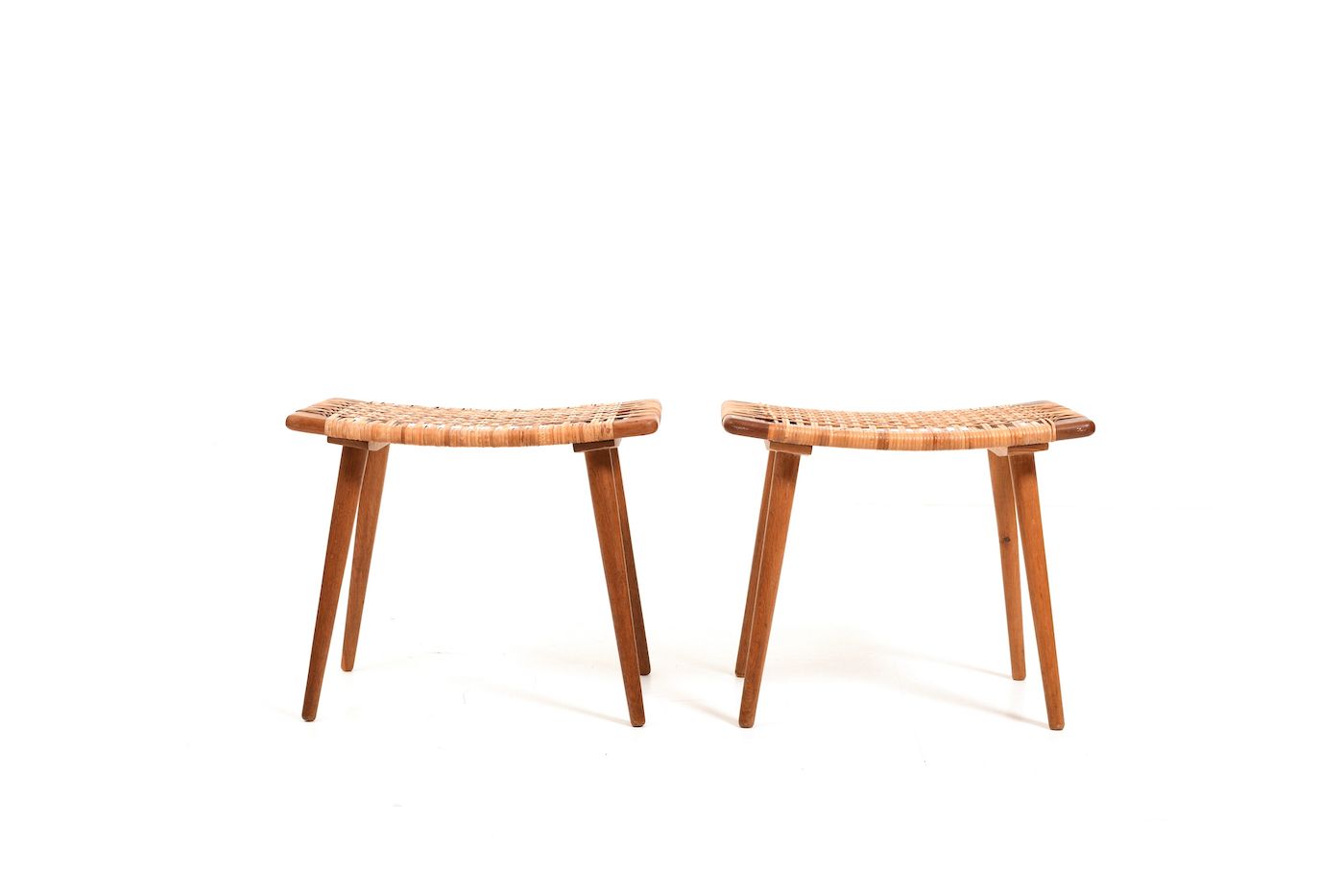 Pair of 1950s Danish Teak Oak and Cane Stools