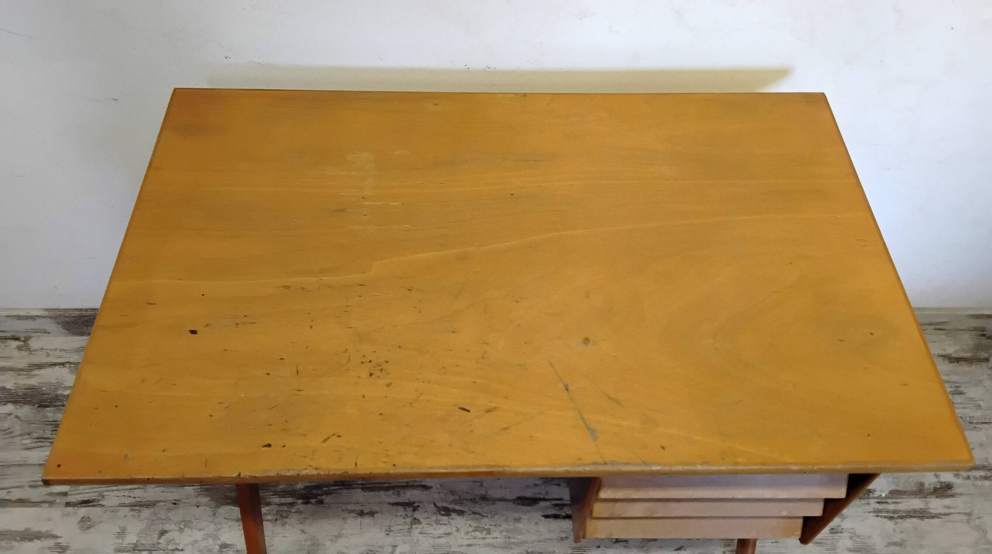 Bureau vintage pieds compas et sa chaise années 50/60