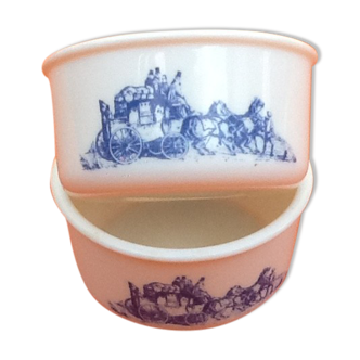 1970s Arcopal France Ramekin Duo " Victorian Life Scene "