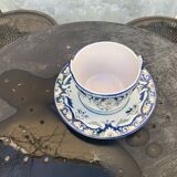Beurrier, sauciere en faience Vieux Rouen, fait main, made in france, motif floral, vintage