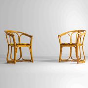 Ensemble funky de cinq chaises en bambou des années 60