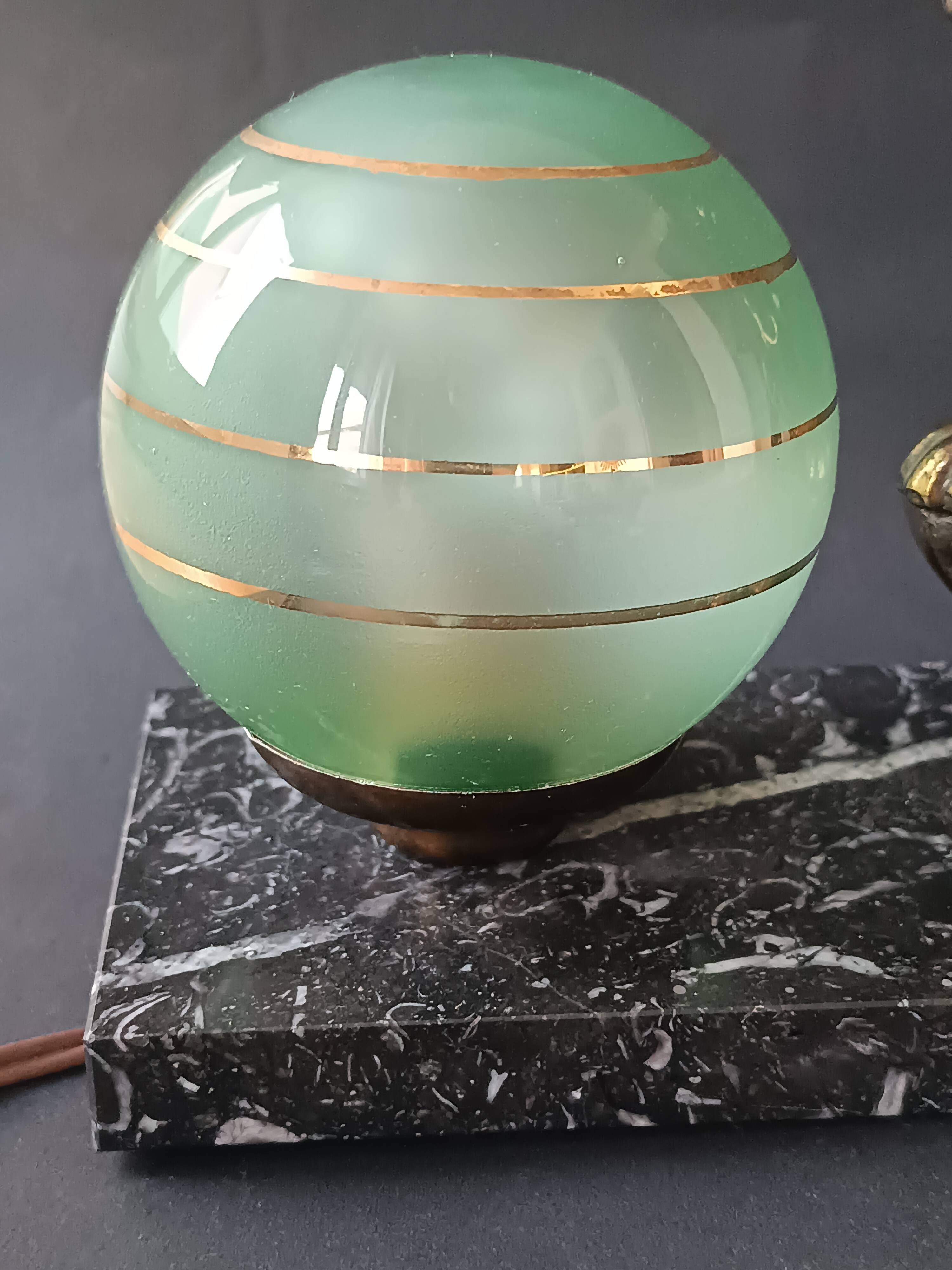 Panther desk lamp in spelter on a black and white marble base 1925