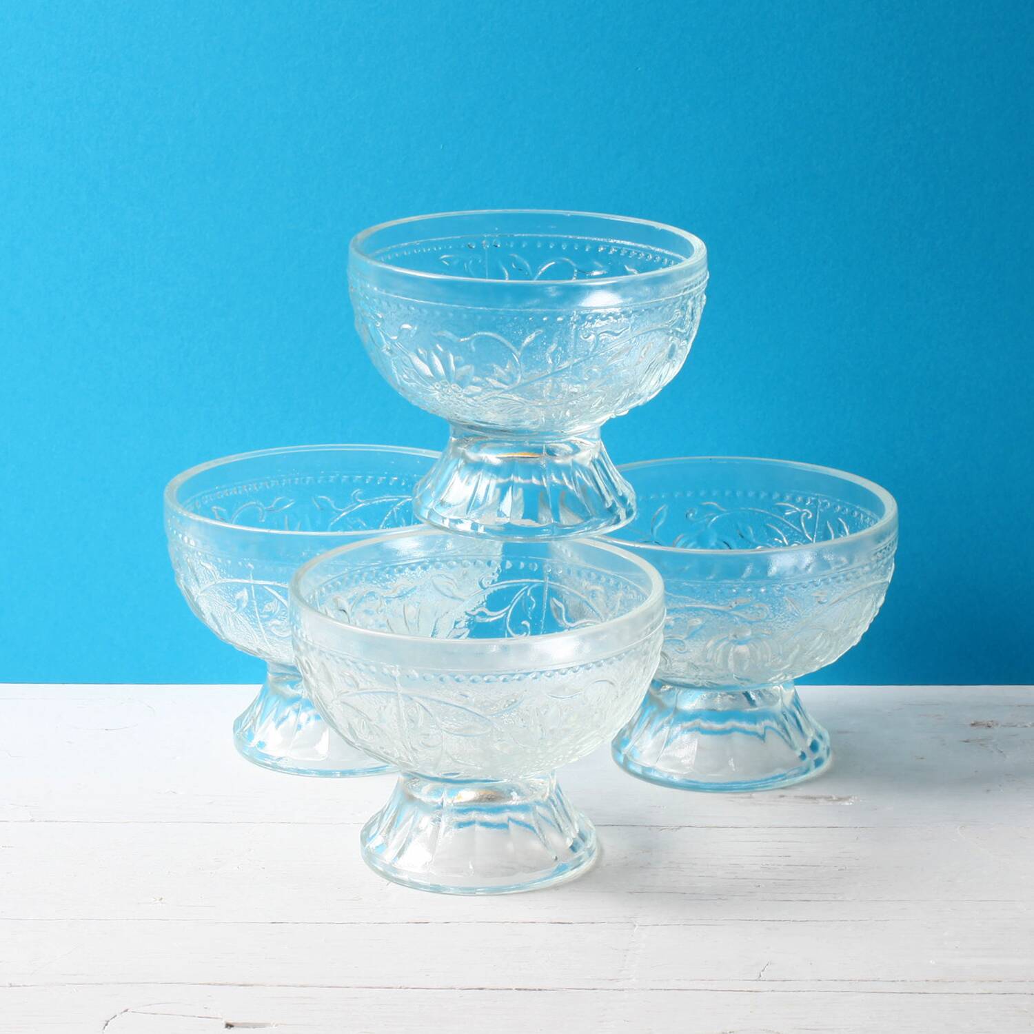 Set of 4 Vintage Pressed Glass Dessert Bowls Cibulak by Pavel Panek / 1977