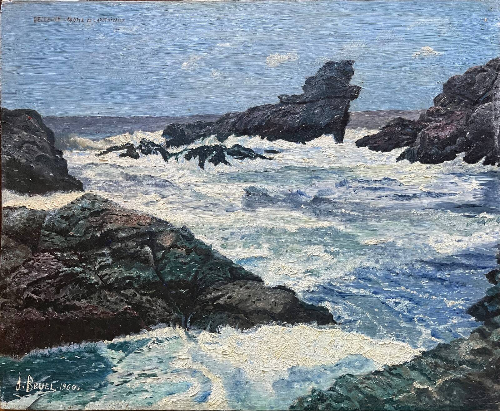 Tableau HSP "Belle-Ile - cave of the apothecary" Marine signed 1960