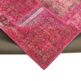 Hand-knotted oriental overdyed 198 cm x 294 cm pink patchwork carpet