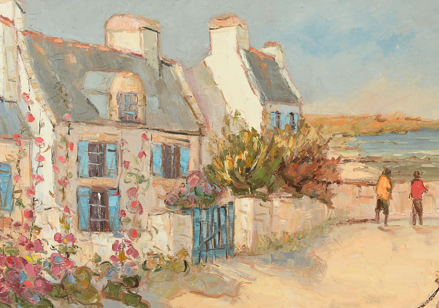 Yann Edel (XXth) Oil on canvas "Maison fleurie en bord de mer"